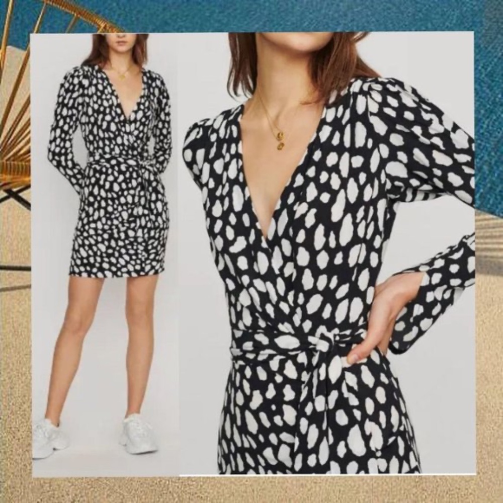 NWT Maje V-Neck Two Tone Ruched Wrap Dress SMALL